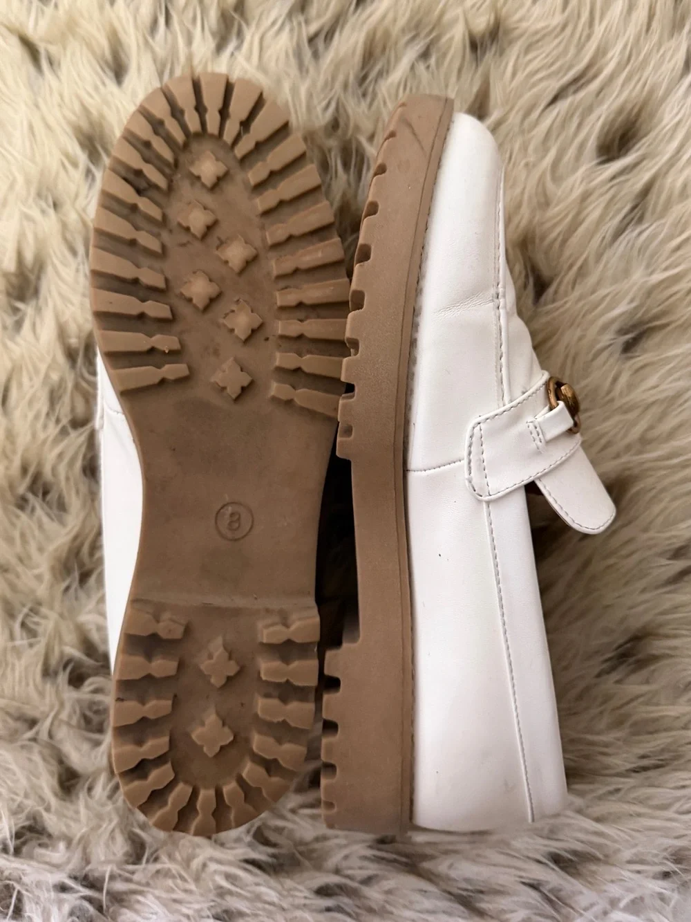 a new day White Leather Bit Loafers with Gold-Tone Hardware